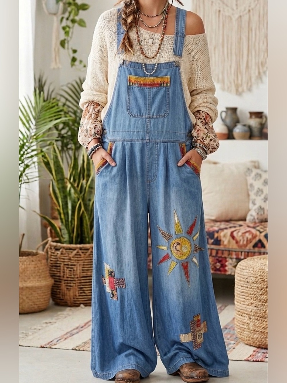 Handmade Kantha Patchwork Wide Leg Boho Hippie Overalls